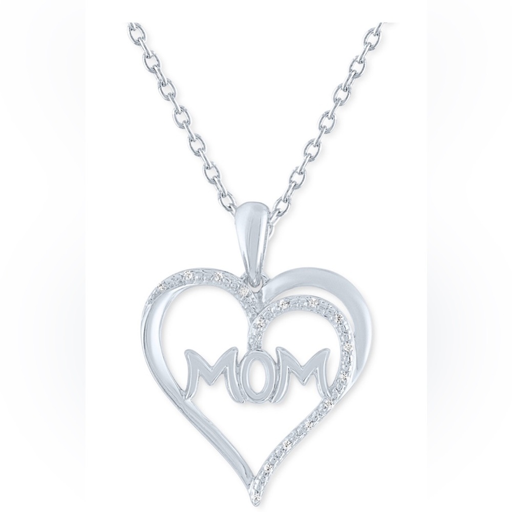 NWOT Diamond Accent Mom Heart Necklace in Sterling Silver
